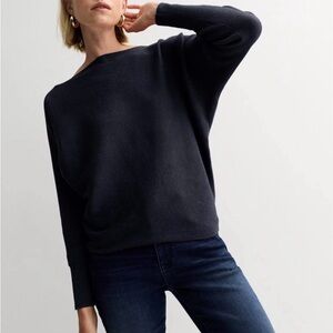 Nine West Black Off-the-Shoulder Ribbed Sweater